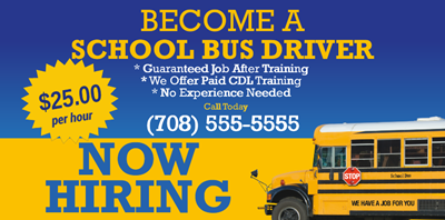 5 x 10 Outside Banner - Hiring School Bus Drivers